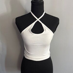 American Eagle Outfitters White Cross-Neck Crop Top